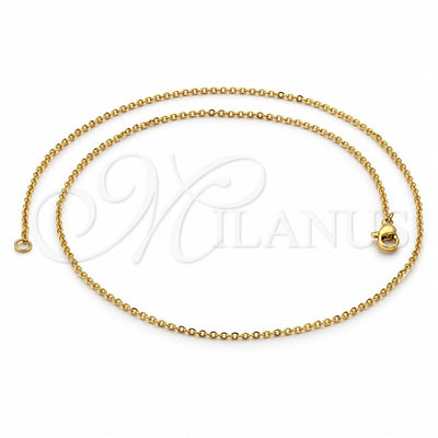 Stainless Steel Basic Necklace, Rolo Design, Polished, Golden Finish, 04.63.1289.18 (0.35 Gauge, 01 MM Thickness, 18 Inches Length)