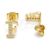 Oro Laminado Stud Earring, Gold Filled Style with White Micro Pave, Polished, Golden Finish, 02.156.0190 *PROMO*