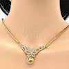 Oro Laminado Necklace, Bracelet, Earring and Ring, Gold Filled Style Flower and Teardrop Design, with White Micro Pave, Polished, Golden Finish, 06.118.0004