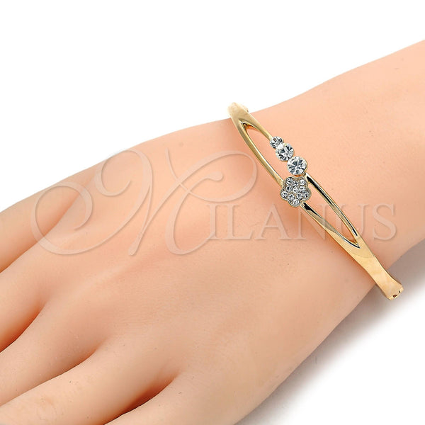 Gold Filled Jewelry — Individual Bangle Flower Design with White Crystal Polished — alternate product view — SKU 107083 | Oro Laminado joyería — Individual Bangle flor diseño with cristal blanco pulido — SKU 107083