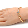 Oro Laminado Individual Bangle, Gold Filled Style Flower Design, with White Crystal, Polished, Golden Finish, 07.171.0032.04 (07 MM Thickness, Size 5 (2.50 Diameter))