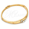 Oro Laminado Individual Bangle, Gold Filled Style Flower Design, with White Crystal, Polished, Golden Finish, 07.171.0032.04 (07 MM Thickness, Size 5 (2.50 Diameter))