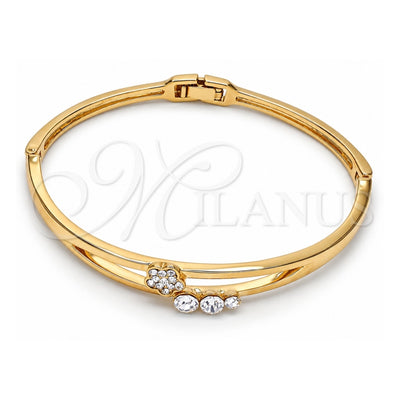 Oro Laminado Individual Bangle, Gold Filled Style Flower Design, with White Crystal, Polished, Golden Finish, 07.171.0032.04 (07 MM Thickness, Size 5 (2.50 Diameter))