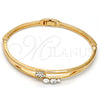 Oro Laminado Individual Bangle, Gold Filled Style Flower Design, with White Crystal, Polished, Golden Finish, 07.171.0032.04 (07 MM Thickness, Size 5 (2.50 Diameter))
