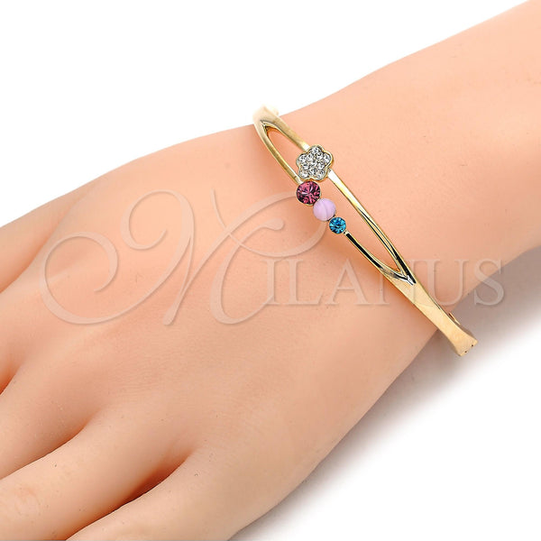 Gold Filled Jewelry — Individual Bangle Flower Design with Multicolor Crystal Polished — alternate product view — SKU 107084 | Oro Laminado joyería — Individual Bangle flor diseño with Multicolor cristal pulido — SKU 107084