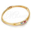 Oro Laminado Individual Bangle, Gold Filled Style Flower Design, with Multicolor Crystal, Polished, Golden Finish, 07.171.0032.1.04 (07 MM Thickness, Size 5 (2.50 Diameter))