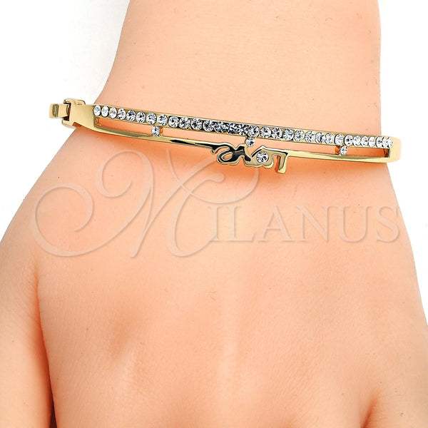 Gold Filled Jewelry — Individual Bangle Love Design with White Crystal Polished — alternate product view — SKU 107090 | Oro Laminado joyería — Individual Bangle Love diseño with cristal blanco pulido — SKU 107090