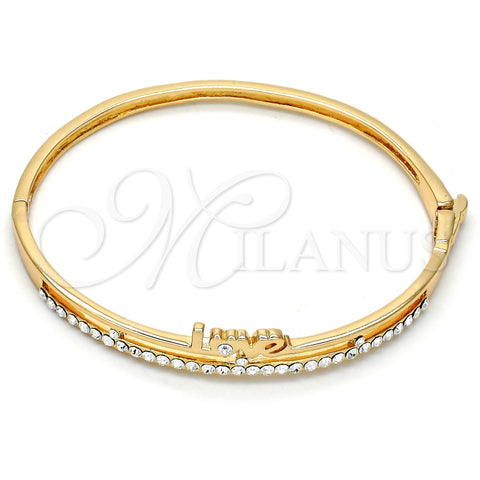 Oro Laminado Individual Bangle, Gold Filled Style Love Design, with White Crystal, Polished, Golden Finish, 07.171.0036.05 (05 MM Thickness, Size 5 (2.50 Diameter))