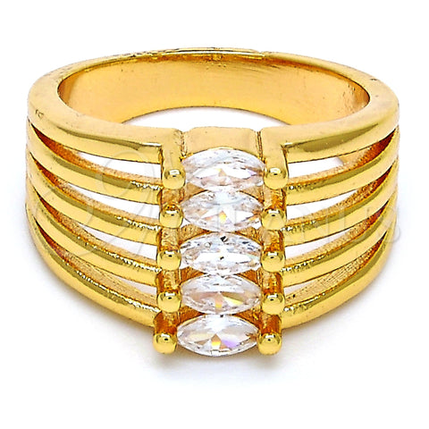 Oro Laminado Multi Stone Ring, Gold Filled Style with White Cubic Zirconia, Polished, Golden Finish, 01.99.0015.08 (Size 8)