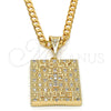 Oro Laminado Religious Pendant, Gold Filled Style Cross Design, with White Cubic Zirconia, Polished, Golden Finish, 05.185.0016