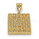 Oro Laminado Religious Pendant, Gold Filled Style Cross Design, with White Cubic Zirconia, Polished, Golden Finish, 05.185.0016