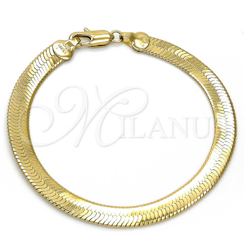 Oro Laminado Basic Bracelet, Gold Filled Style Herringbone Design, Polished, Golden Finish, 5.221.007.1.08 (100 Gauge, 07 MM Thickness, 8 Inches Length)