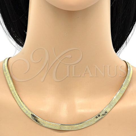 Oro Laminado Basic Necklace, Gold Filled Style Herringbone Design, Polished, Golden Finish, 5.221.007.124 (100 Gauge, 07 MM Thickness, 24 Inches Length)