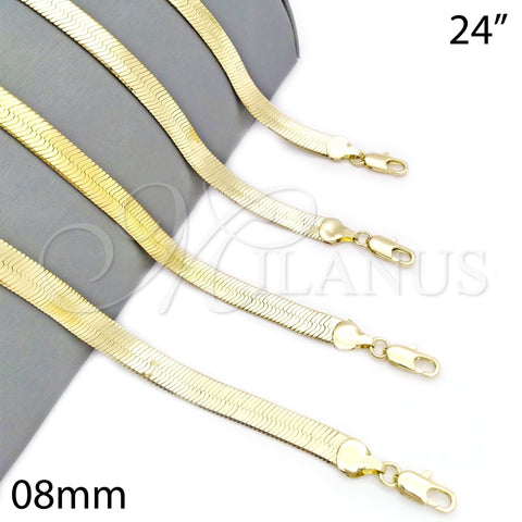 Oro Laminado Basic Necklace, Gold Filled Style Herringbone Design, Polished, Golden Finish, 5.221.007.124 (100 Gauge, 07 MM Thickness, 24 Inches Length)