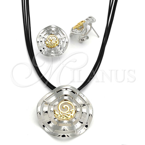 Oro Laminado Necklace and Earring, Gold Filled Style Spiral and Leaf Design, Polished, Two Tone, 06.59.0112
