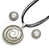 Rhodium Plated Necklace and Earring, Spiral Design, Polished, Rhodium Finish, 06.59.0107