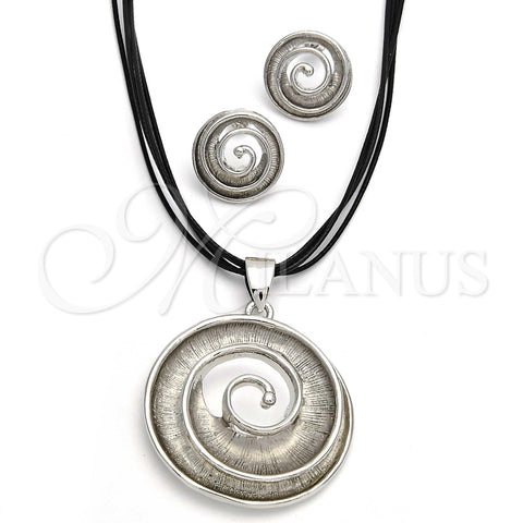 Rhodium Plated Necklace and Earring, Spiral Design, Polished, Rhodium Finish, 06.59.0107