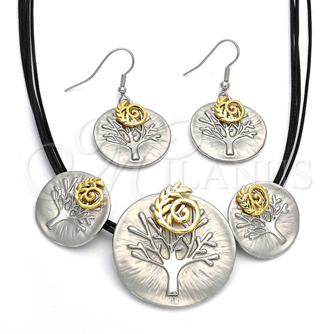 Oro Laminado Necklace and Earring, Gold Filled Style Leaf and Spiral Design, Polished, Two Tone, 06.59.0108