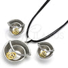 Oro Laminado Necklace and Earring, Gold Filled Style Spiral and Leaf Design, with White Crystal, Polished, Two Tone, 06.59.0110