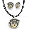 Oro Laminado Necklace and Earring, Gold Filled Style Spiral and Leaf Design, with White Crystal, Polished, Two Tone, 06.59.0110