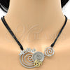 Oro Laminado Necklace and Earring, Gold Filled Style Spiral and Leaf Design, with White Crystal, Polished, Two Tone, 06.59.0109