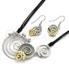 Oro Laminado Necklace and Earring, Gold Filled Style Spiral and Leaf Design, with White Crystal, Polished, Two Tone, 06.59.0109