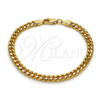 Oro Laminado Basic Bracelet, Gold Filled Style Miami Cuban Design, Polished, Golden Finish, 5.223.012.07 (140 Gauge, 05 MM Thickness, 7 Inches Length)