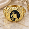 Oro Laminado Mens Ring, Gold Filled Style Hand and Bird Design, Black Enamel Finish, Golden Finish, 01.185.0010.09 (Size 9)
