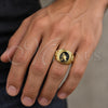 Oro Laminado Mens Ring, Gold Filled Style Hand and Bird Design, Black Enamel Finish, Golden Finish, 01.185.0010.10 (Size 10)