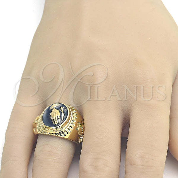 Gold Filled Ring — Mens Ring Hand and Bird Design Black Enamel — alternate product view — SKU 107366 | Oro Laminado anillo — Mens Ring Hand and Bird diseño negro Enamel — SKU 107366