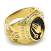 Oro Laminado Mens Ring, Gold Filled Style Hand and Bird Design, Black Enamel Finish, Golden Finish, 01.185.0010.12 (Size 12)