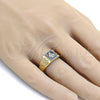 Oro Laminado Mens Ring, Gold Filled Style with White Crystal, Black Enamel Finish, Golden Finish, 01.185.0012.12 (Size 12)