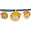 Oro Laminado Necklace and Earring, Gold Filled Style Spiral and Leaf Design, with White Crystal, Polished, Two Tone, 06.59.0110.1