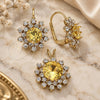 Oro Laminado Earring and Pendant Adult Set, Gold Filled Style Flower Design, with Light Yellow and White Cubic Zirconia, Polished, Golden Finish, 5.057.002.1