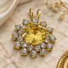 Oro Laminado Earring and Pendant Adult Set, Gold Filled Style Flower Design, with Yellow and White Cubic Zirconia, Polished, Golden Finish, 05.163.0049