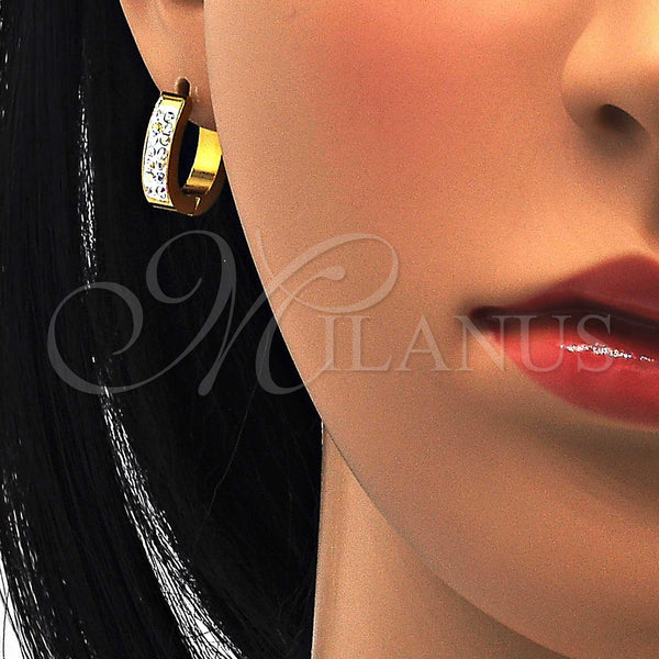 Stainless Steel Hoop Earrings — Huggie Hoop with White Crystal Polished 02. — alternate product view — SKU 107444 | Acero Inoxidable aretes de aro — Huggie Hoop with cristal blanco pulido 02. — SKU 107444