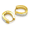 Stainless Steel Huggie Hoop, with White Crystal, Polished, Golden Finish, 02.216.0014.1.15