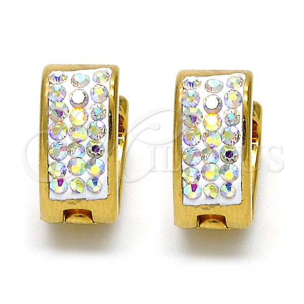 Stainless Steel Hoop Earrings — Huggie Hoop Heart Design with White Crystal Polished — alternate product view — SKU 107455 | Acero Inoxidable aretes de aro — Huggie Hoop corazón diseño with cristal blanco pulido — SKU 107455