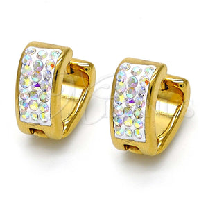 Stainless Steel Hoop Earrings — Huggie Hoop Heart Design with White Crystal Polished — main product view — SKU 107455 | Acero Inoxidable aretes de aro — Huggie Hoop corazón diseño with cristal blanco pulido — SKU 107455
