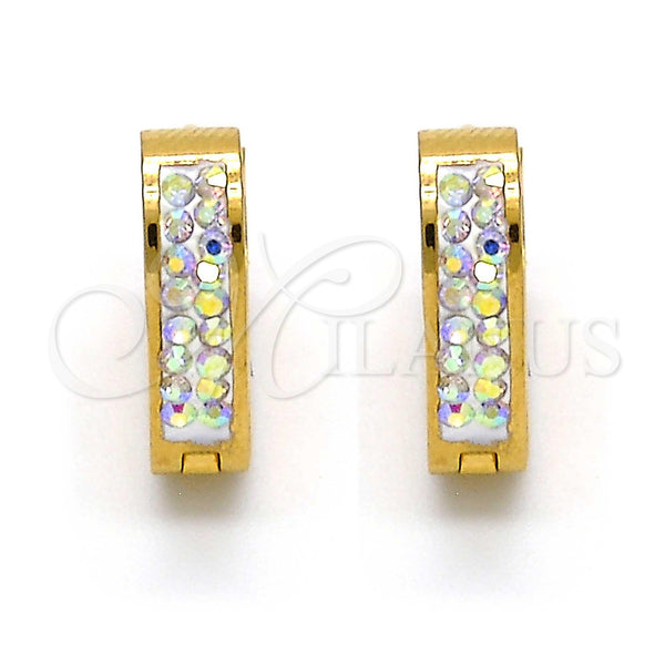 Stainless Steel Hoop Earrings — Huggie Hoop Heart Design with White Crystal Polished — alternate product view — SKU 107457 | Acero Inoxidable aretes de aro — Huggie Hoop corazón diseño with cristal blanco pulido — SKU 107457