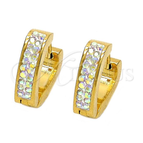 Stainless Steel Huggie Hoop, Heart Design, with White Crystal, Polished, Golden Finish, 02.230.0016.15