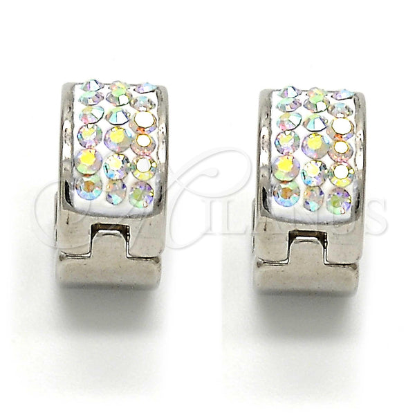 Stainless Steel Hoop Earrings — Huggie Hoop with White Crystal Polished 02. — alternate product view — SKU 107459 | Acero Inoxidable aretes de aro — Huggie Hoop with cristal blanco pulido 02. — SKU 107459