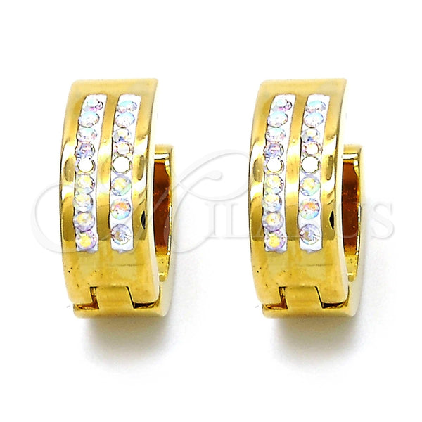 Stainless Steel Hoop Earrings — Huggie Hoop with White Crystal Polished 02. — alternate product view — SKU 107464 | Acero Inoxidable aretes de aro — Huggie Hoop with cristal blanco pulido 02. — SKU 107464