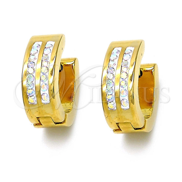 Stainless Steel Hoop Earrings — Huggie Hoop with White Crystal Polished 02. — main product view — SKU 107464 | Acero Inoxidable aretes de aro — Huggie Hoop with cristal blanco pulido 02. — SKU 107464