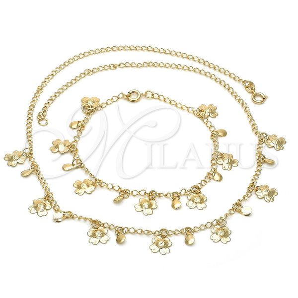 Oro Laminado Necklace and Bracelet, Gold Filled Style Flower Design, Polished, Golden Finish, 06.65.0115