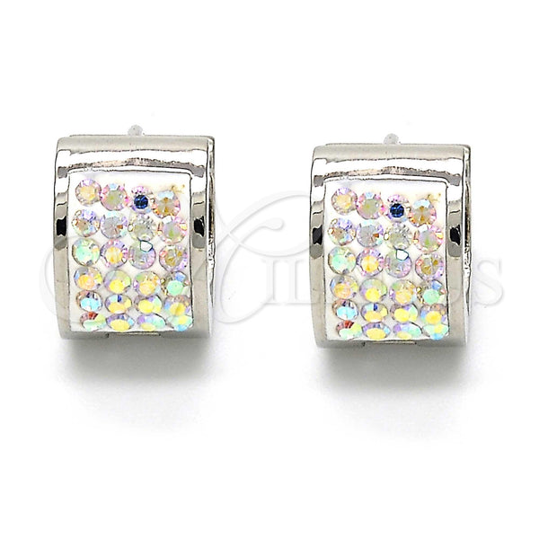 Stainless Steel Hoop Earrings — Huggie Hoop with White Crystal Polished 02. — alternate product view — SKU 107472 | Acero Inoxidable aretes de aro — Huggie Hoop with cristal blanco pulido 02. — SKU 107472