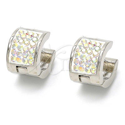 Acero Inoxidable aretes de aro — Huggie Hoop with cristal blanco pulido 02. por Mayoreo, vista principal del producto