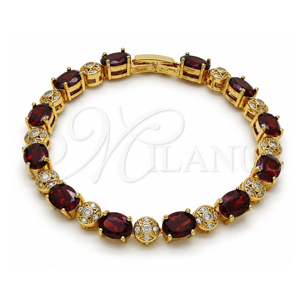 Oro Laminado Tennis Bracelet, Gold Filled Style with Garnet and White Cubic Zirconia, Polished, Golden Finish, 03.206.0006.4.07 (06 MM Thickness, 7 Inches Length)
