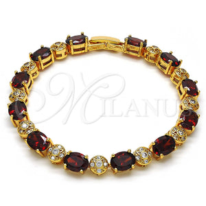 Gold Filled Bracelet — Tennis Bracelet with Garnet and White Cubic Zirconia — main product view — SKU 107495 | Oro Laminado brazalete — Tennis Bracelet with Garnet and blanco Cubic Zirconia — SKU 107495