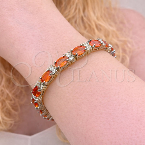 White Gold Filled Bracelet — Tennis Bracelet with Garnet and White Cubic Zirconia — alternate product view — SKU 107498 | Oro Laminado Blanco brazalete — Tennis Bracelet with Garnet and blanco Cubic Zirconia — SKU 107498